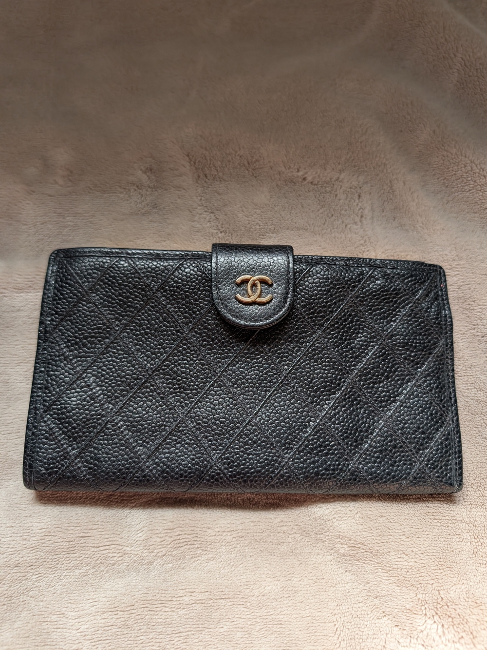 Chanel Black Quilted Leather Wallet with Gold CC Logo